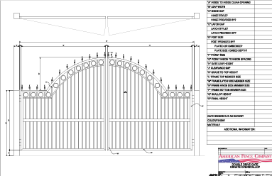 A CAD drawing of an Over Arch Aluminum Double Drive Swing Gate