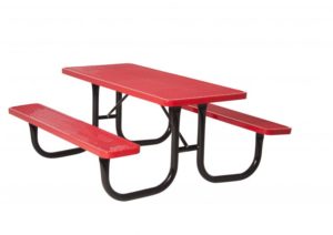 Picnic table and set of attached benches